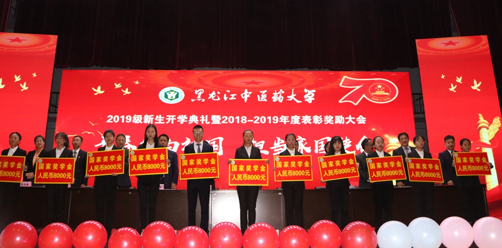 “国家奖学金”获得者代表上台领奖