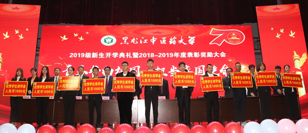 “优秀学生奖学金”获得者代表上台领奖